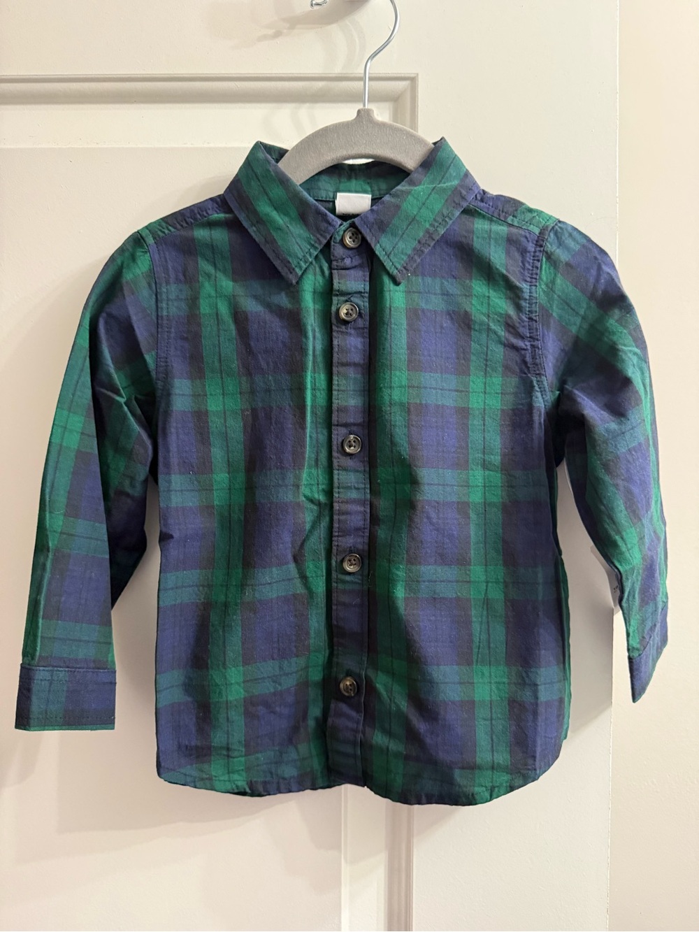 Old Navy Long-Sleeve Green & Navy Plaid Button-Up Shirt